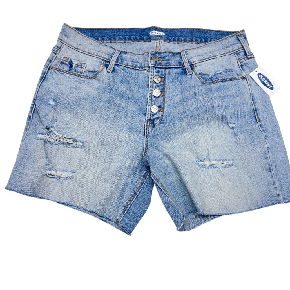 Old Navy Womens Light Wash Distressed Button Fly Jean Shorts Size 10 raw hem